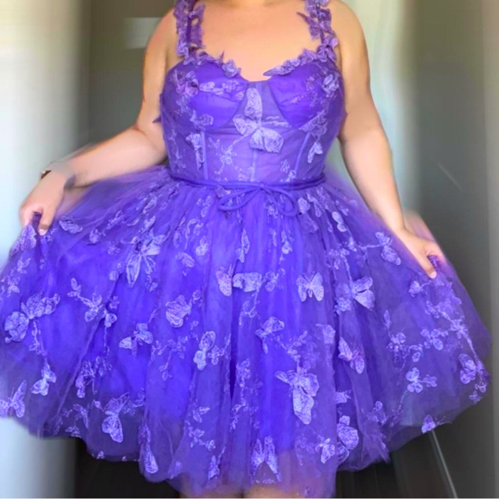 Teuta Matoshi Purple Short Butterfly Dress Look Alike